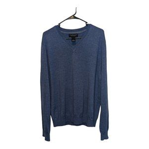 The Men's Store Bloomingdales Sweater 100% Merino Wool V-Neck Blue Size L